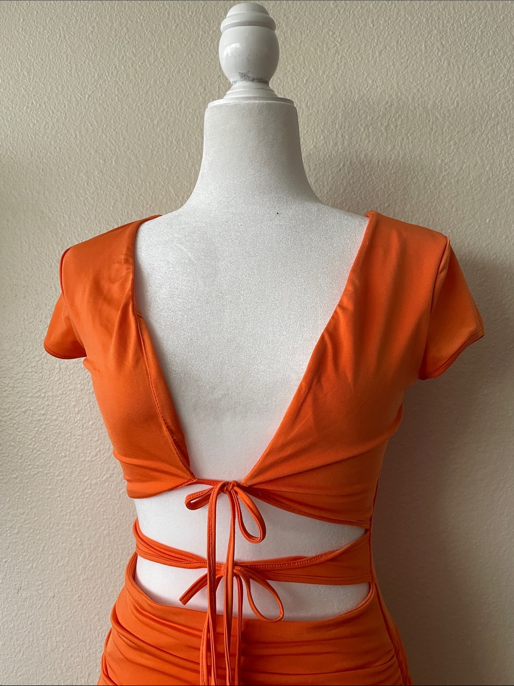 I.AM.GIA Orange Cutout Ruched Ruffle Midi Dress Size S Y2K Vacation - Picture 5 of 10